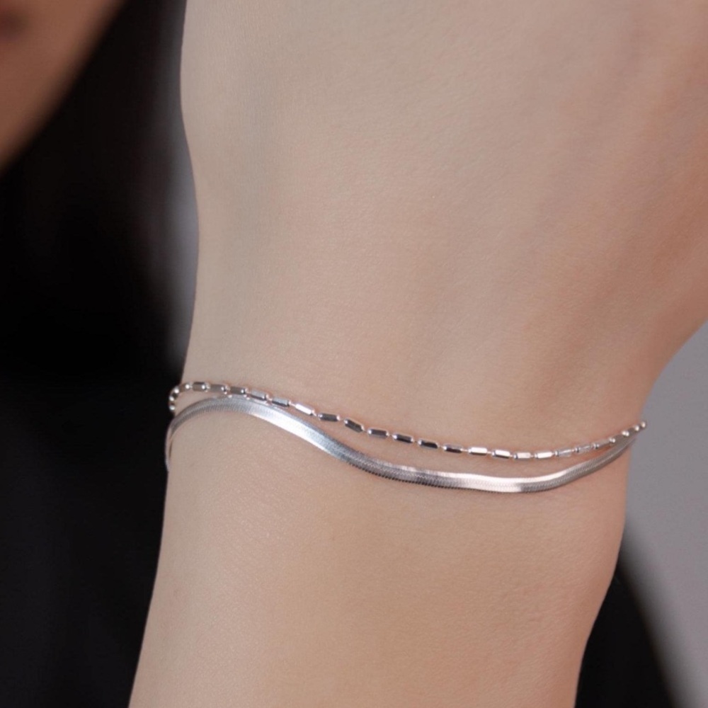 925 Sterling Silver Double Layer Bracelet